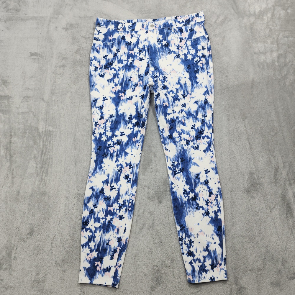 Time And Tru Pants Womens XL Blue Floral Knit Jegging Pull On Skinny Stretch
